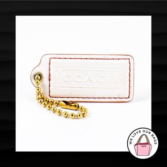 2.25" Medium COACH WHITE PATENT LEATHER BRASS KEY FOB BAG CHARM KEYCHAIN HANGTAG - Picture 1 of 1